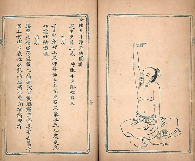 Starý tisk s návodem, jak cvičit Qi Gong